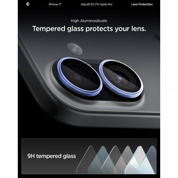 Spigen iPhone 17 Kamerabeskytter GLAS.tR EZ Fit Optik Pro 2-pakning Blå