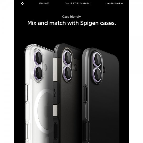 Spigen iPhone 17 Kamerabeskytter GLAS.tR EZ Fit Optik Pro 2-pakning Lilla