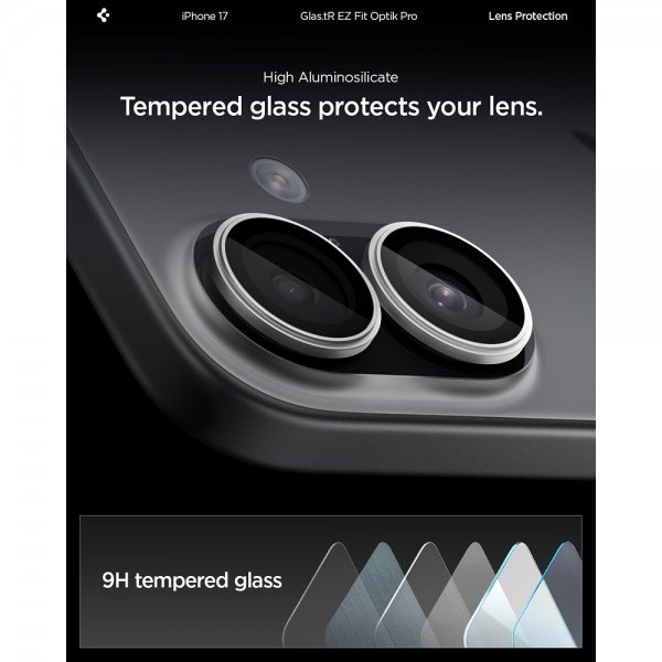 Spigen iPhone 17 Kamerabeskytter GLAS.tR EZ Fit Optik Pro 2-pakning Sølv