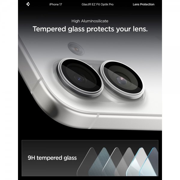 Spigen iPhone 17 Kamerabeskytter GLAS.tR EZ Fit Optik Pro 2-pakning Sølv