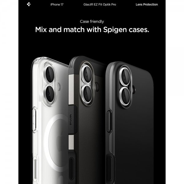 Spigen iPhone 17 Kamerabeskytter GLAS.tR EZ Fit Optik Pro 2-pakning Sølv