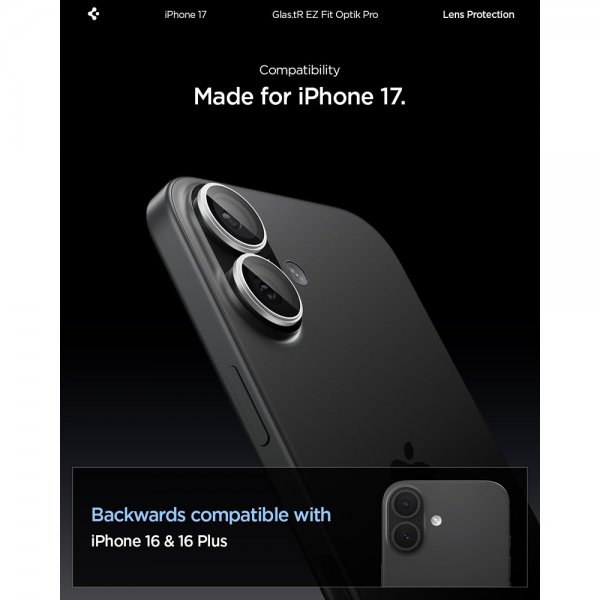 Spigen iPhone 17 Kamerabeskytter GLAS.tR EZ Fit Optik Pro 2-pakning Sølv