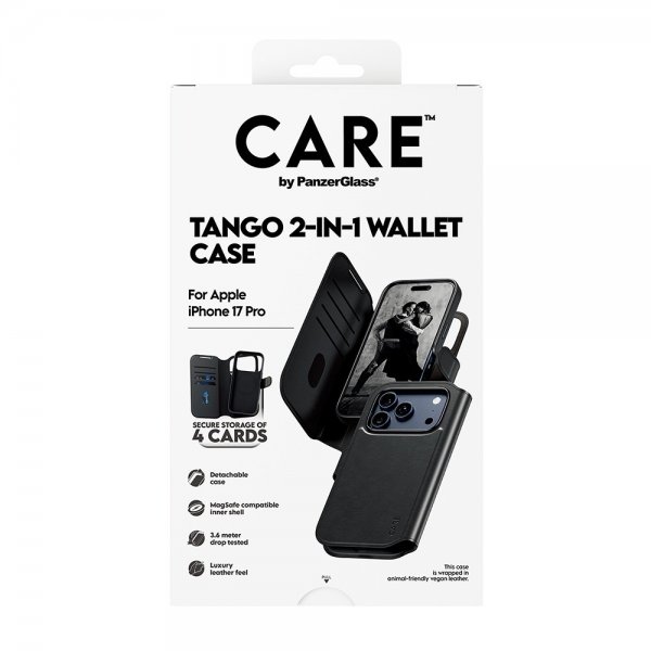 CARE by PanzerGlass iPhone 17 Pro Etui Tango Two-in-One Wallet MagSafe Svart