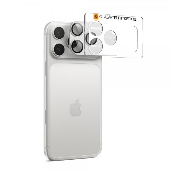 Spigen iPhone 17 Pro Kamerabeskytter Glas.tR EZ Fit Optik Pro XL Sølv