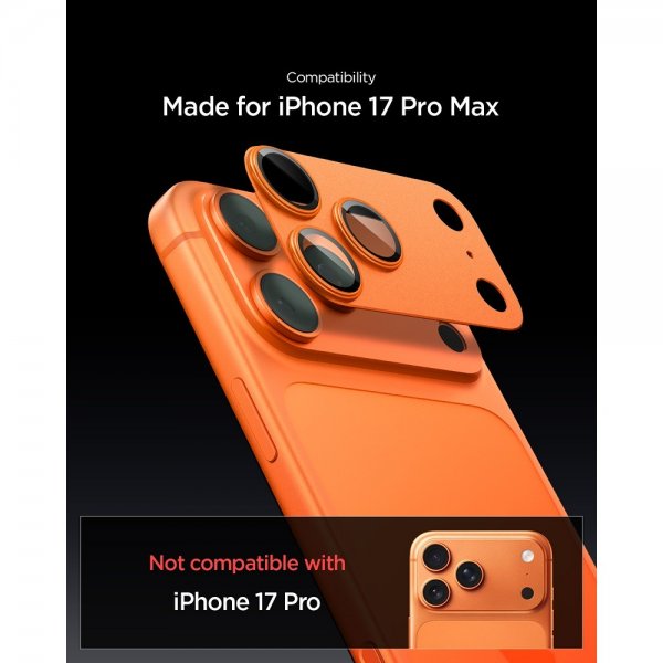 Spigen iPhone 17 Pro Max Kamerabeskytter Glas.tR EZ Fit Optik Pro XL Oransje