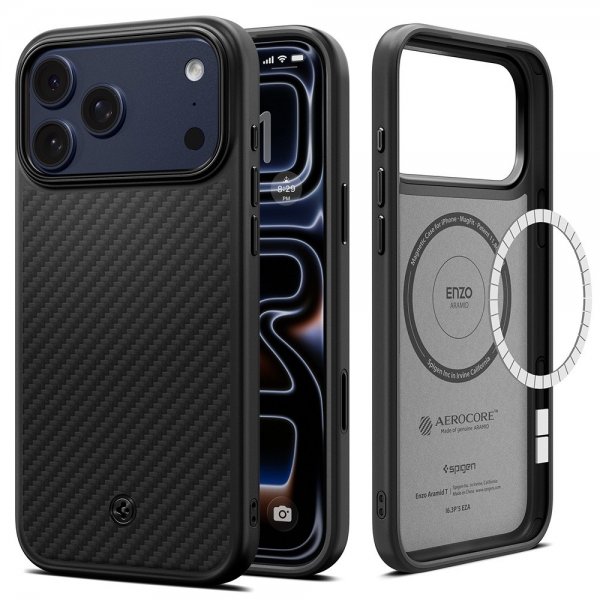 Spigen iPhone 17 Pro Max Deksel Enzo Aramid T MagFit Svart