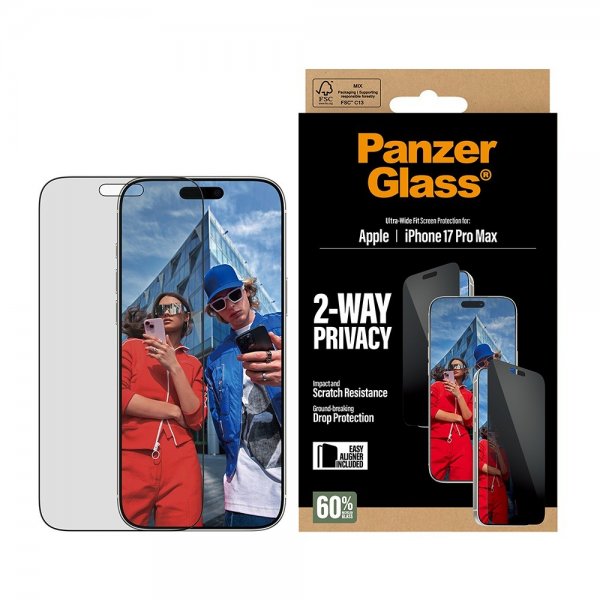 PanzerGlass iPhone 17 Pro Max Skjermbeskytter Ultra-Wide Fit Privacy EasyAligner