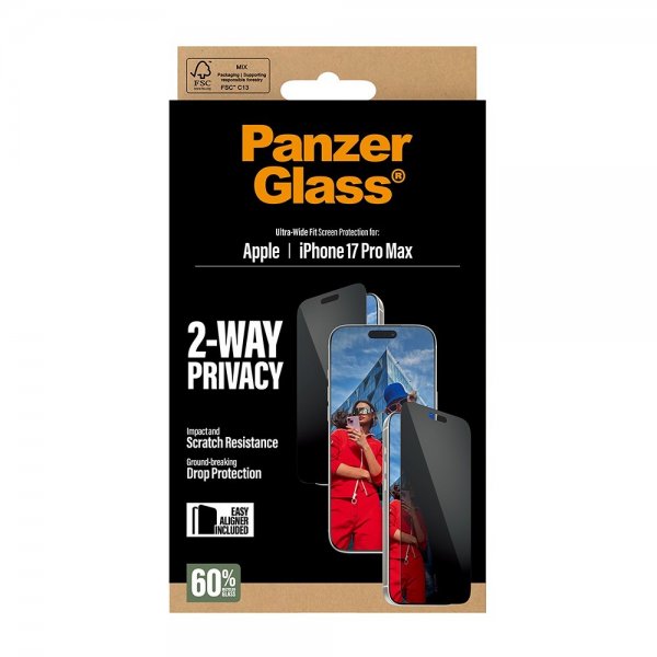 PanzerGlass iPhone 17 Pro Max Skjermbeskytter Ultra-Wide Fit Privacy EasyAligner