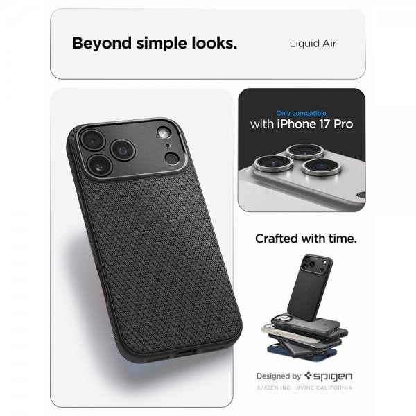 Spigen iPhone 17 Pro Deksel Liquid Air Matte Black