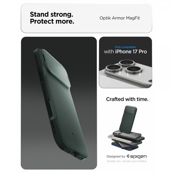 Spigen iPhone 17 Pro Deksel Optik Armor MagFit Abyss Green