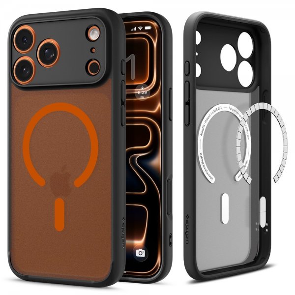 Spigen iPhone 17 Pro Deksel Ultra Hybrid MagFit Frost Black Orange