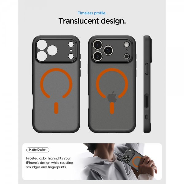 Spigen iPhone 17 Pro Deksel Ultra Hybrid MagFit Frost Black Orange