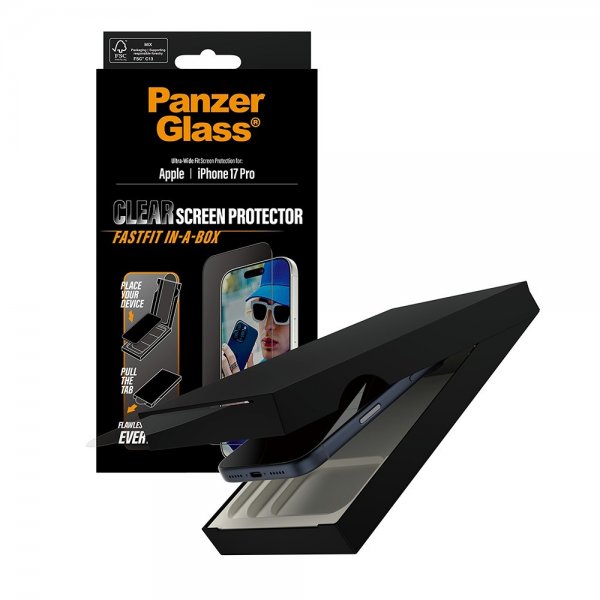 PanzerGlass iPhone 17 Pro Skjermbeskytter Ultra-Wide Fit Clear Fastfit