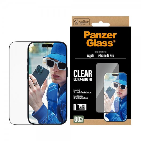 PanzerGlass iPhone 17 Pro Skjermbeskytter Ultra-Wide Fit EasyAligner