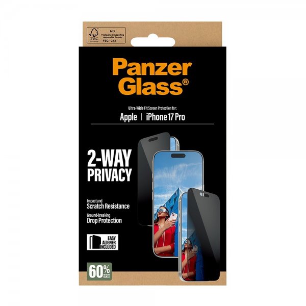 PanzerGlass iPhone 17 Pro Skjermbeskytter Ultra-Wide Fit Privacy EasyAligner