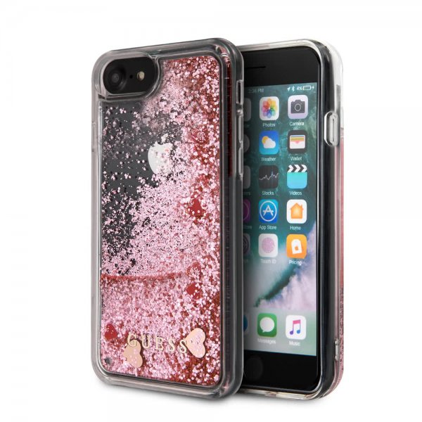 Guess iPhone 7/8/SE Deksel Glitter Floating Hearts Rosa