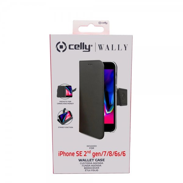Celly iPhone 6/6S/7/8/SE Etui Wally Wallet Case Svart