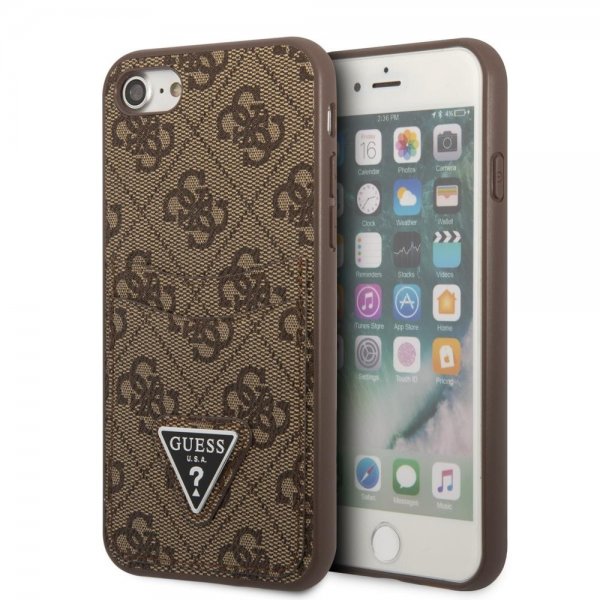 Guess iPhone 7/8/SE Deksel Double Cardslot Metal Triangle Brun
