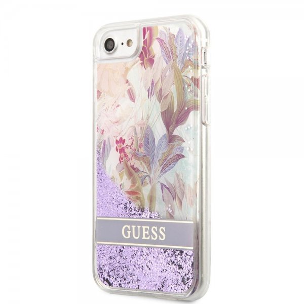 Guess iPhone 7/8/SE Deksel Liquid Glitter Flower Pattern Lilla