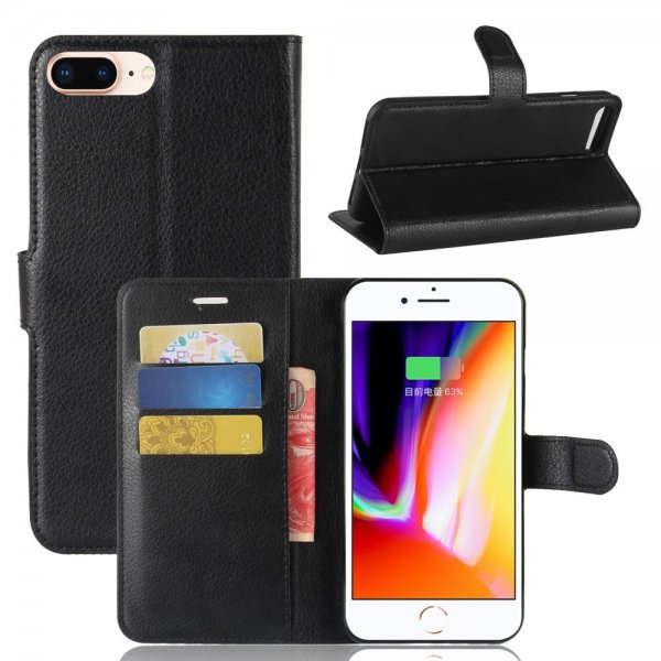 iPhone 7 Plus/iPhone 8 Plus Etui Litchi Svart