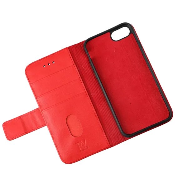 Rvelon iPhone 7/8/SE Etui Ekte skinn Kortlommer Rød