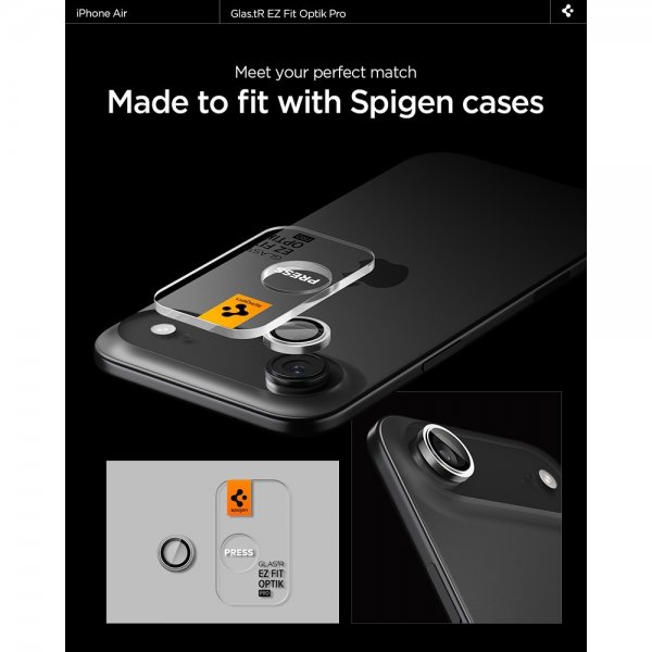Spigen iPhone Air Kamerabeskytter GLAS.tR EZ Fit Optik Pro 2-pakning Sølv