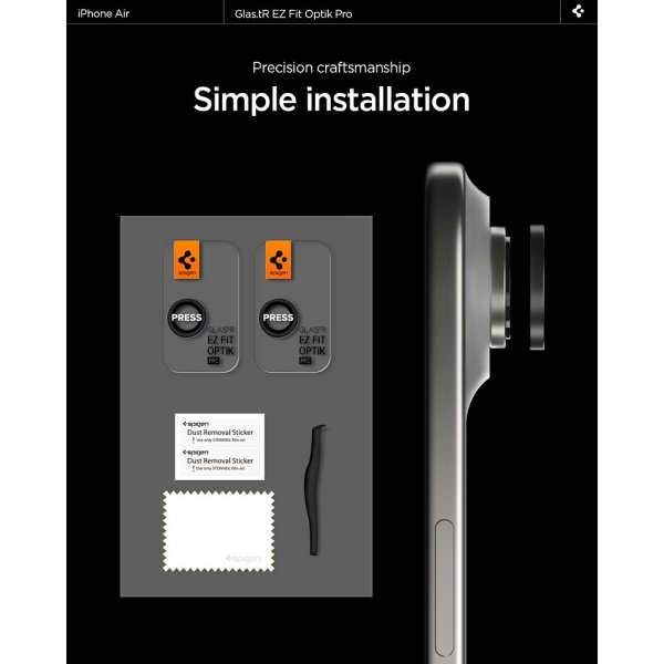 Spigen iPhone Air Kamerabeskytter GLAS.tR EZ Fit Optik Pro 2-pakning Svart