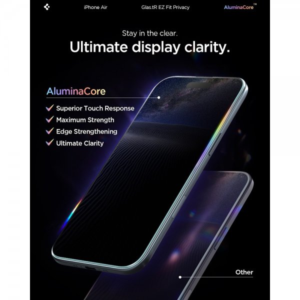 Spigen iPhone Air Skjermbeskytter GLAS.tR EZ Fit Privacy 2-pakning