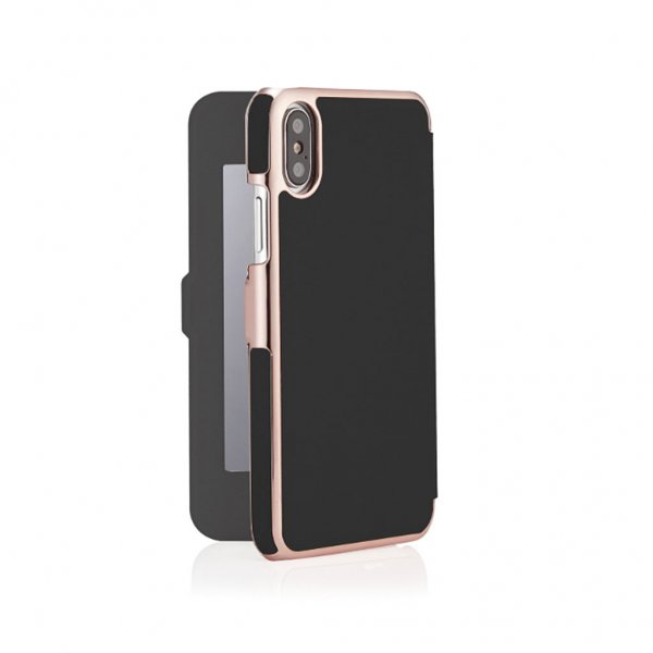 Pipetto iPhone XR Slim Wallet Mirror Veske Svart Rose Gull