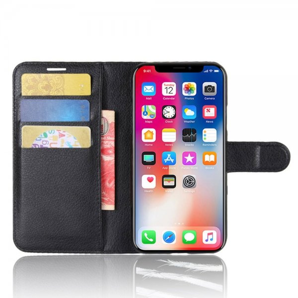 iPhone X/Xs Etui Litchi Svart