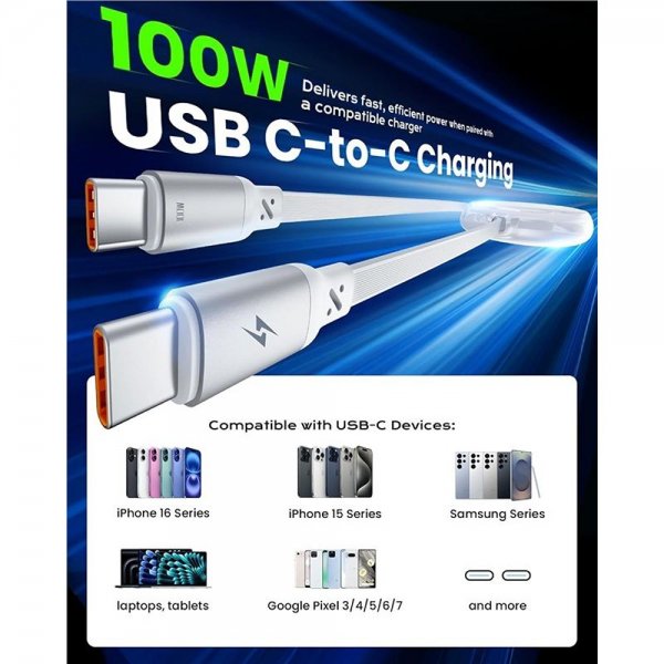 iOttie Kabel 100W Retractable USB-C 2-pakning Hvit