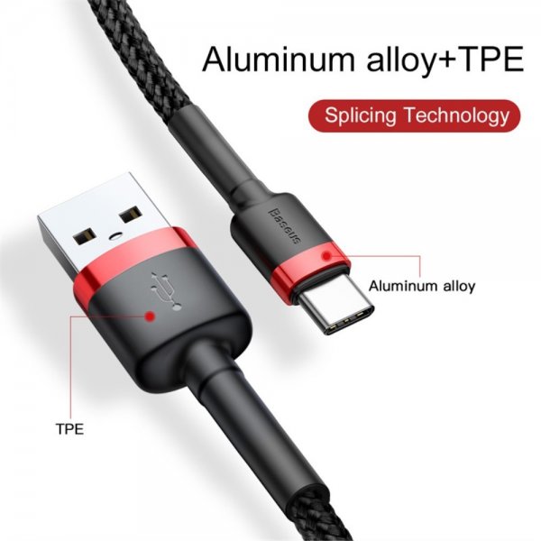Baseus Kabel Cafule Cable USB-A/USB-C 3m Rød Svart