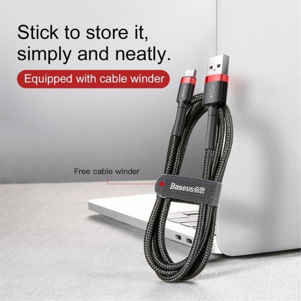 Baseus Kabel Cafule Cable USB-A/USB-C 3m Rød Svart