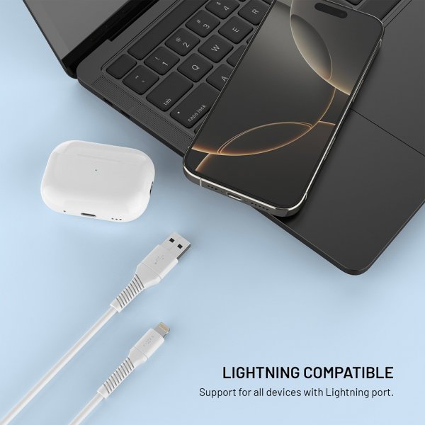 Fixed Kabel Liquid Silicone USB-A/Lightning 1.2m Hvit