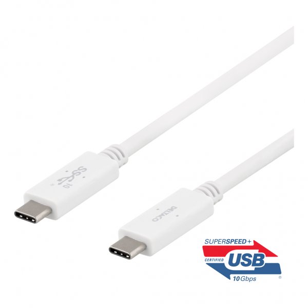 Deltaco Kabel USB-C/USB-C 1m 5A/100W Hvit