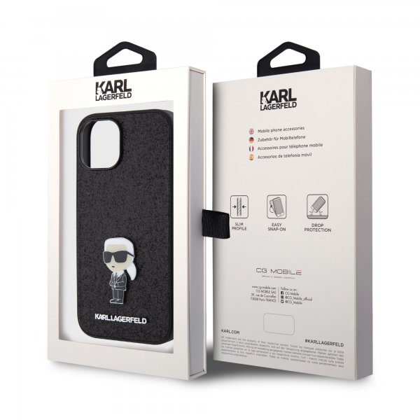 Karl Lagerfeld iPhone 15 Deksel Fixed Glitter Svart