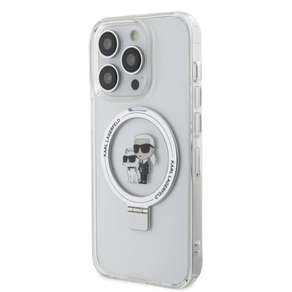 Karl Lagerfeld iPhone 15 Deksel Ring Stand MagSafe Hvit