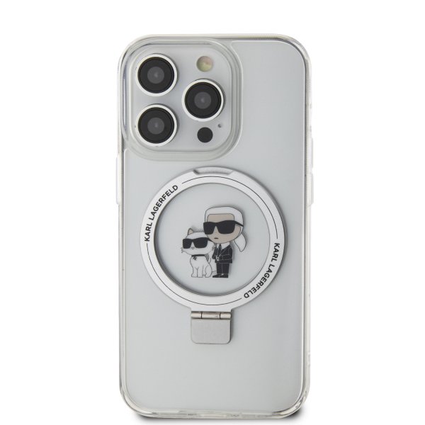 Karl Lagerfeld iPhone 15 Deksel Ring Stand MagSafe Hvit