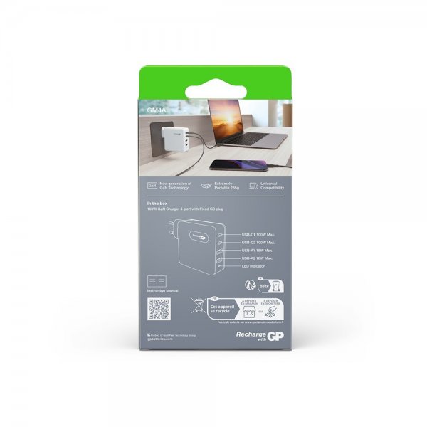 GP Lader 100W GaN 2xUSB-C + 2xUSB-A