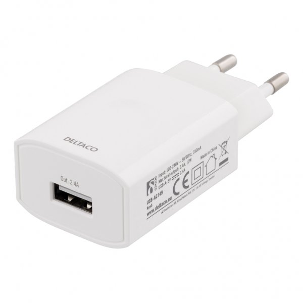 Deltaco Lader 12W 1xUSB-A Hvit