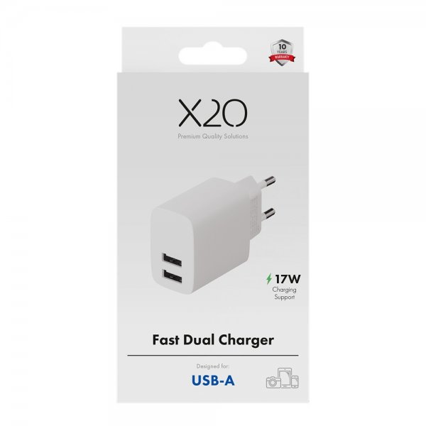 X2O Lader 17W Double USB-A/USB-A Hvit