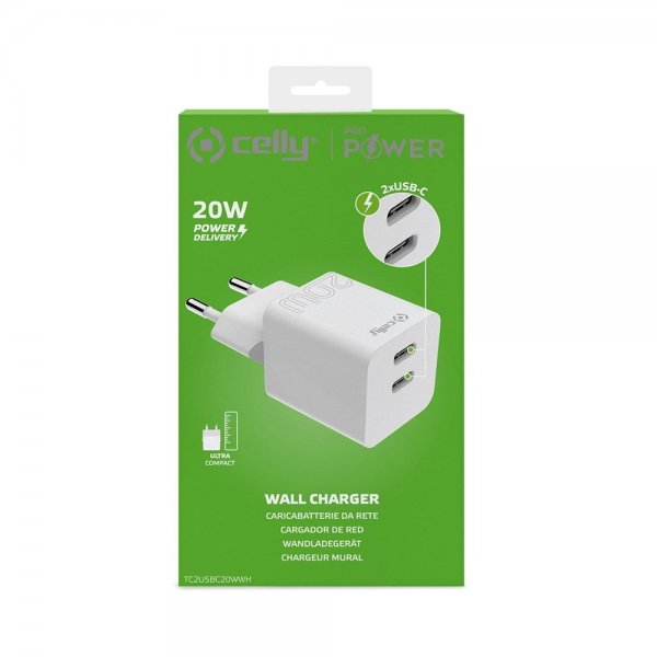 Celly Lader 2xUSB-C 20W Hvit