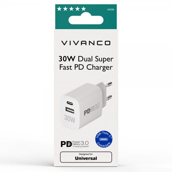 Vivanco Lader 30W Dual Super Fast PD Charger
