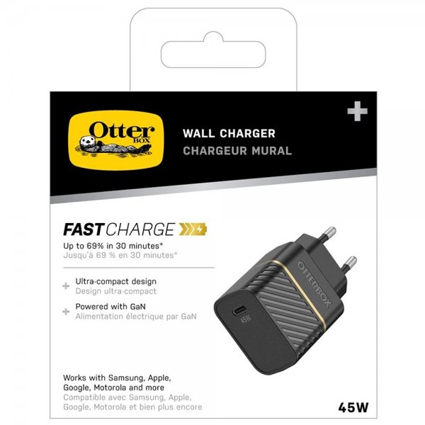 Otterbox Lader 45W GaN USB-C Fast Charge Wall Charger Svart