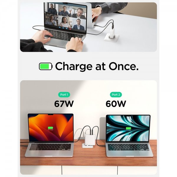 Spigen Lader ArcStation Pro GaN Dual Port 140W Hvit