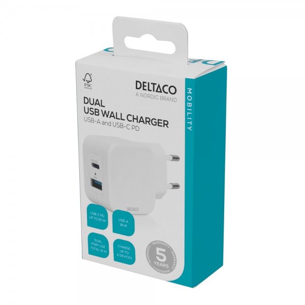 Deltaco Lader Dual USB Wall Charger
