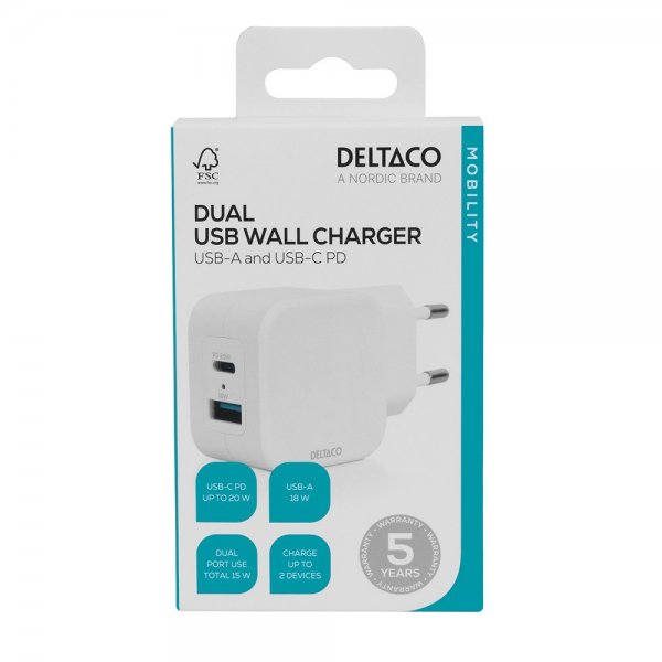 Deltaco Lader Dual USB Wall Charger