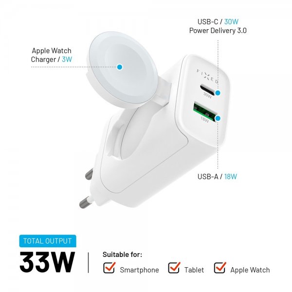 Fixed Lader GaN 33W Apple Watch/USB-C/USB-A
