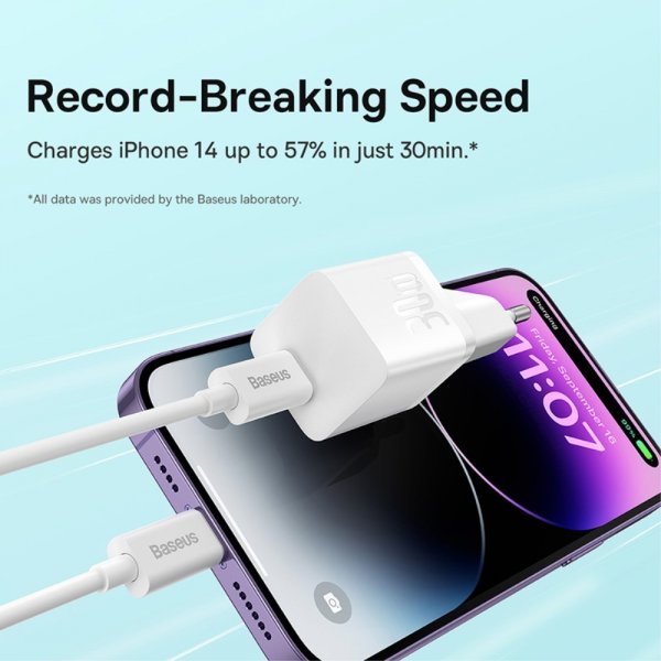 Baseus Lader GaN5 Fast Charger Mini 30W Hvit