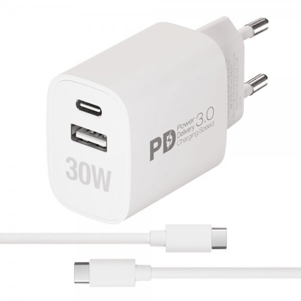 Vivanco Lader med Kabel 30W Dual Super Fast PD Charger Set